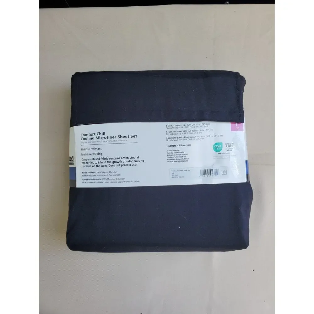 MAINSTAYS Comfort Chill Full Sheet Set Cooling Microfiber Black NEW